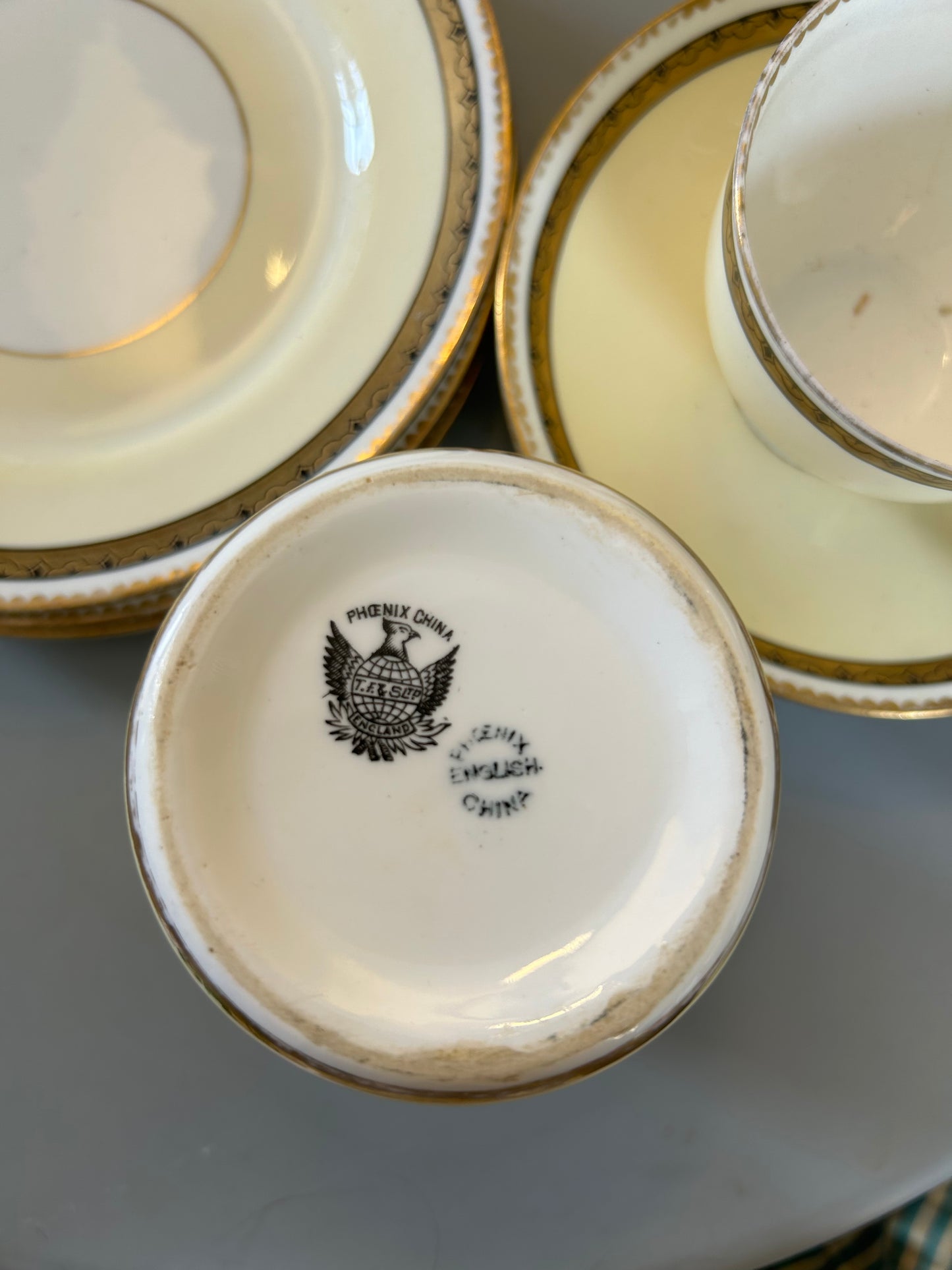 Phoenix Bone China yellow and Navy Set