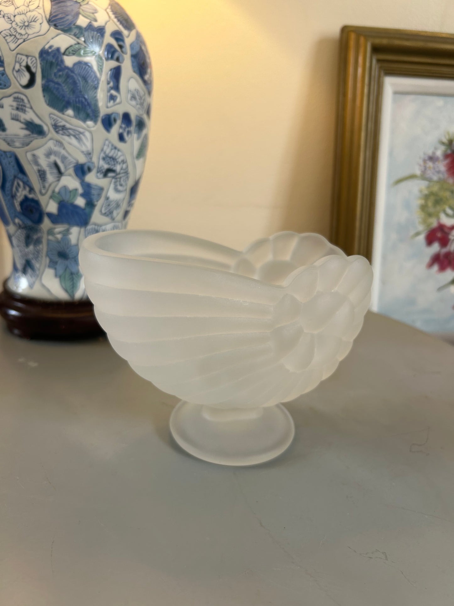 Frosted Vintage Art Deco Nautilus Shell Vase