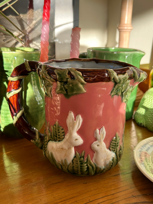 Vintage Majolica Rabbit Jug