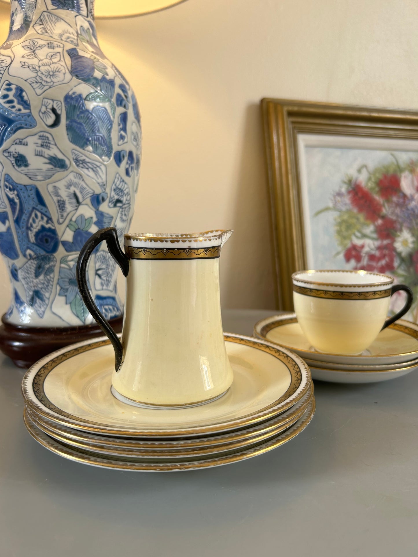 Phoenix Bone China yellow and Navy Set