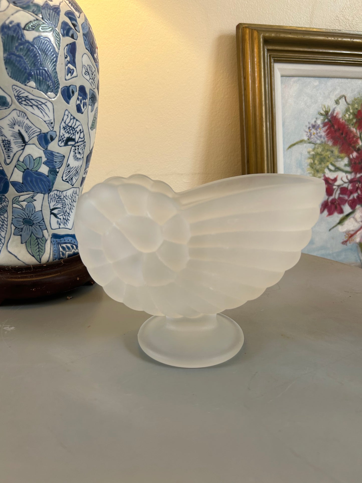 Frosted Vintage Art Deco Nautilus Shell Vase