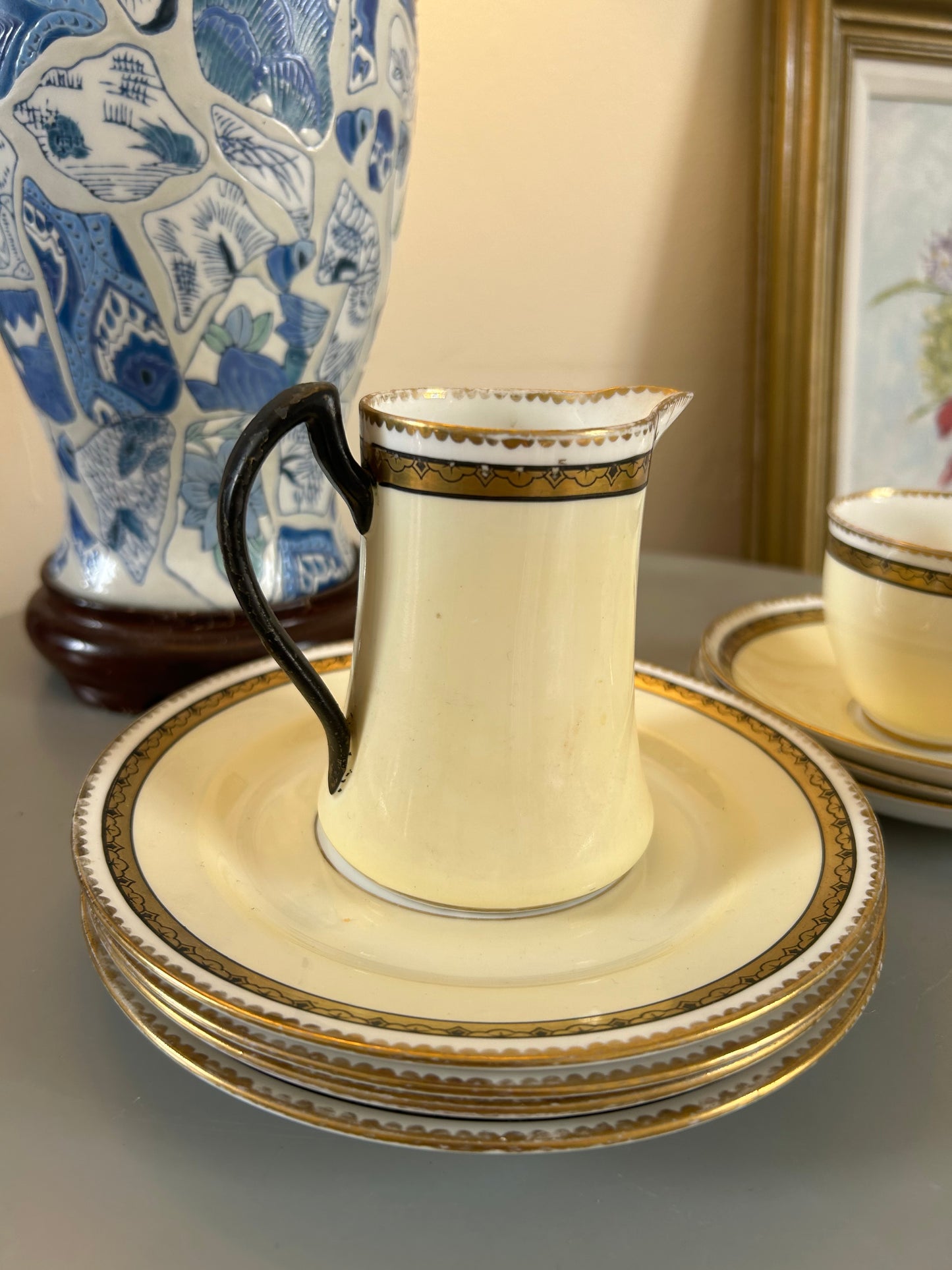 Phoenix Bone China yellow and Navy Set